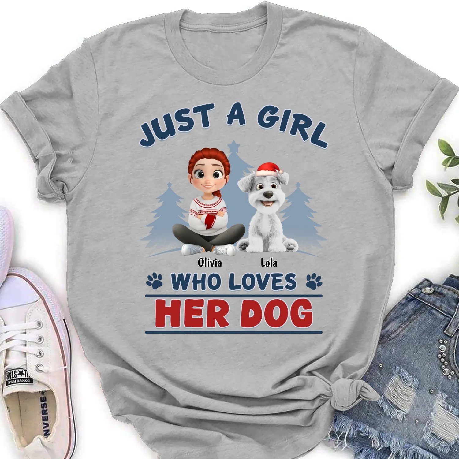 Winter Girl And Dog Christmas - Personalized Custom Women's T-Shirt - Image 7