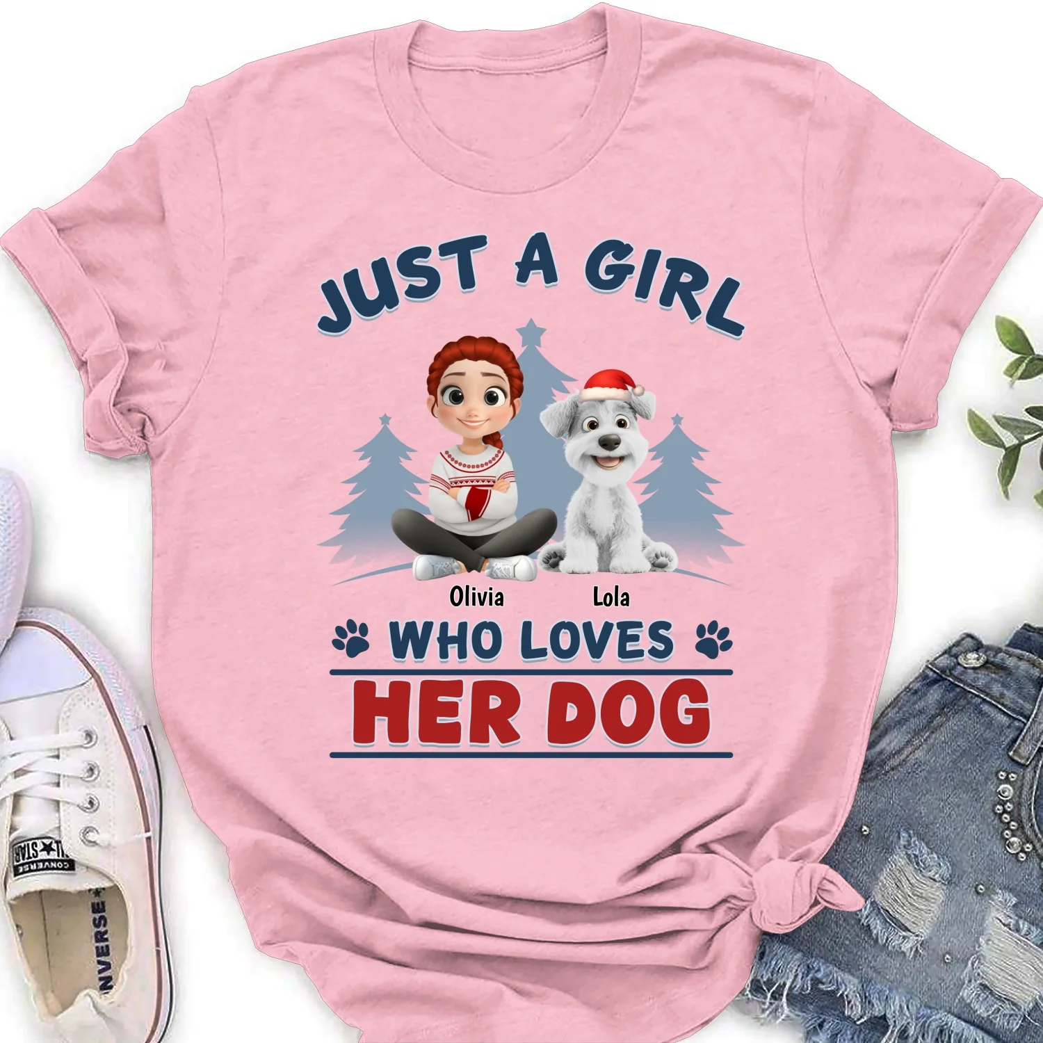 Winter Girl And Dog Christmas - Personalized Custom Women's T-Shirt - Image 9