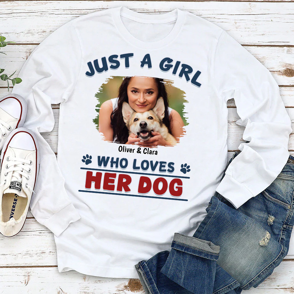 Winter Girl And Dog Christmas Photo- Personalized Custom Long Sleeve - Image 2