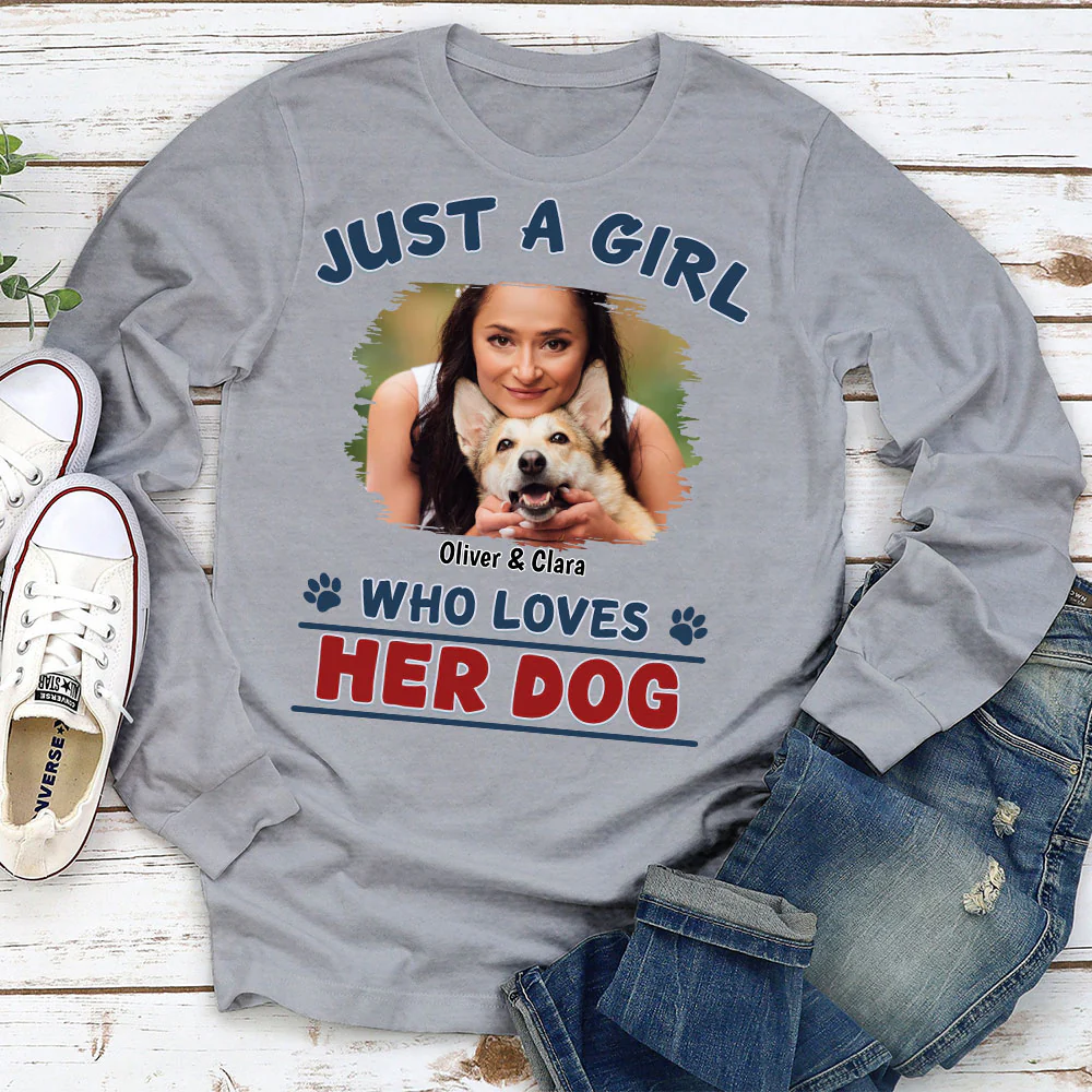 Winter Girl And Dog Christmas Photo- Personalized Custom Long Sleeve - Image 3