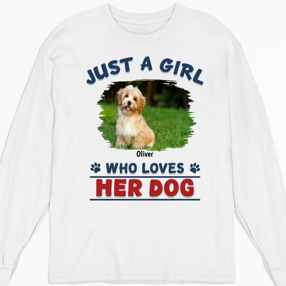 Winter Girl And Dog Christmas Photo- Personalized Custom Long Sleeve - Image 5