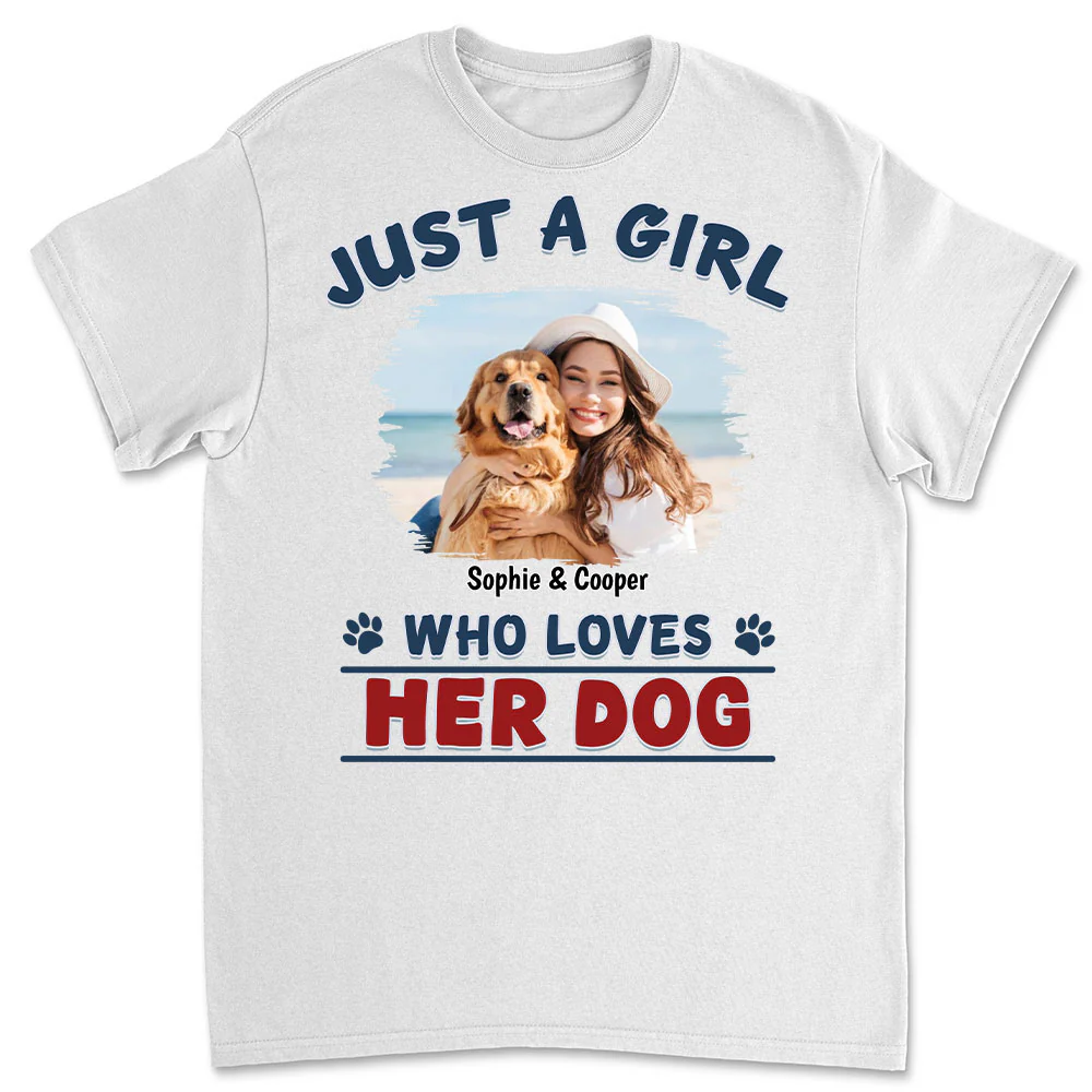 Winter Girl And Dog Christmas Photo- Personalized Custom Unisex T-Shirt