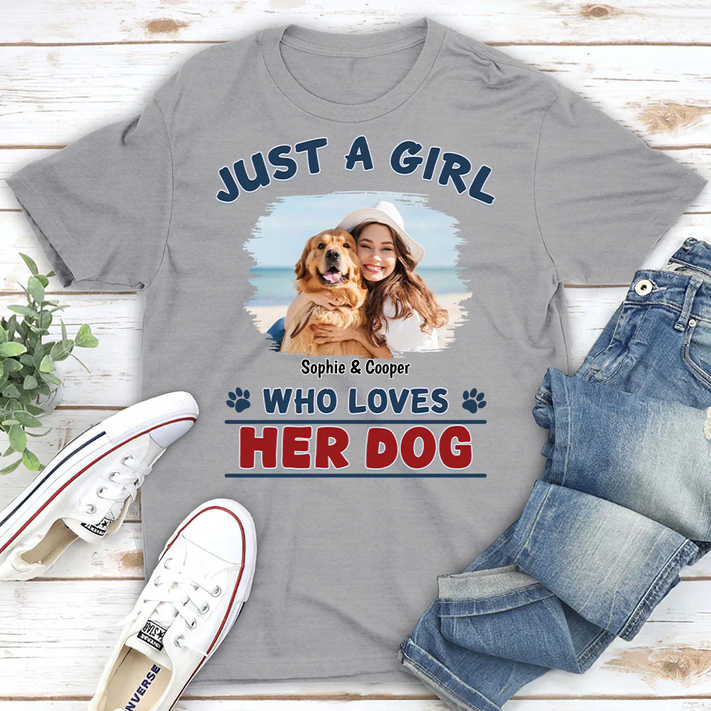 Winter Girl And Dog Christmas Photo- Personalized Custom Unisex T-Shirt - Image 2