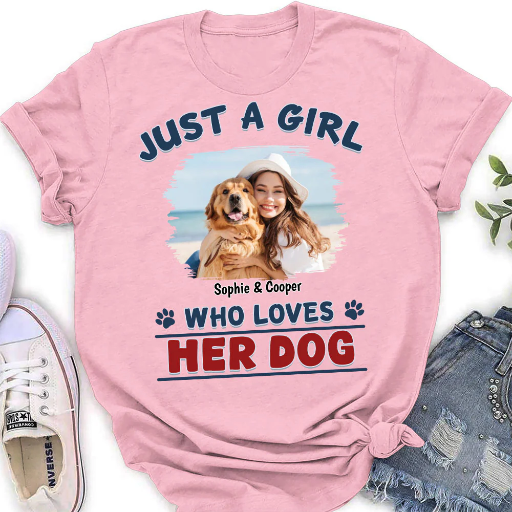 Winter Girl And Dog Christmas Photo - Personalized Custom Women's T-Shirt - Image 4