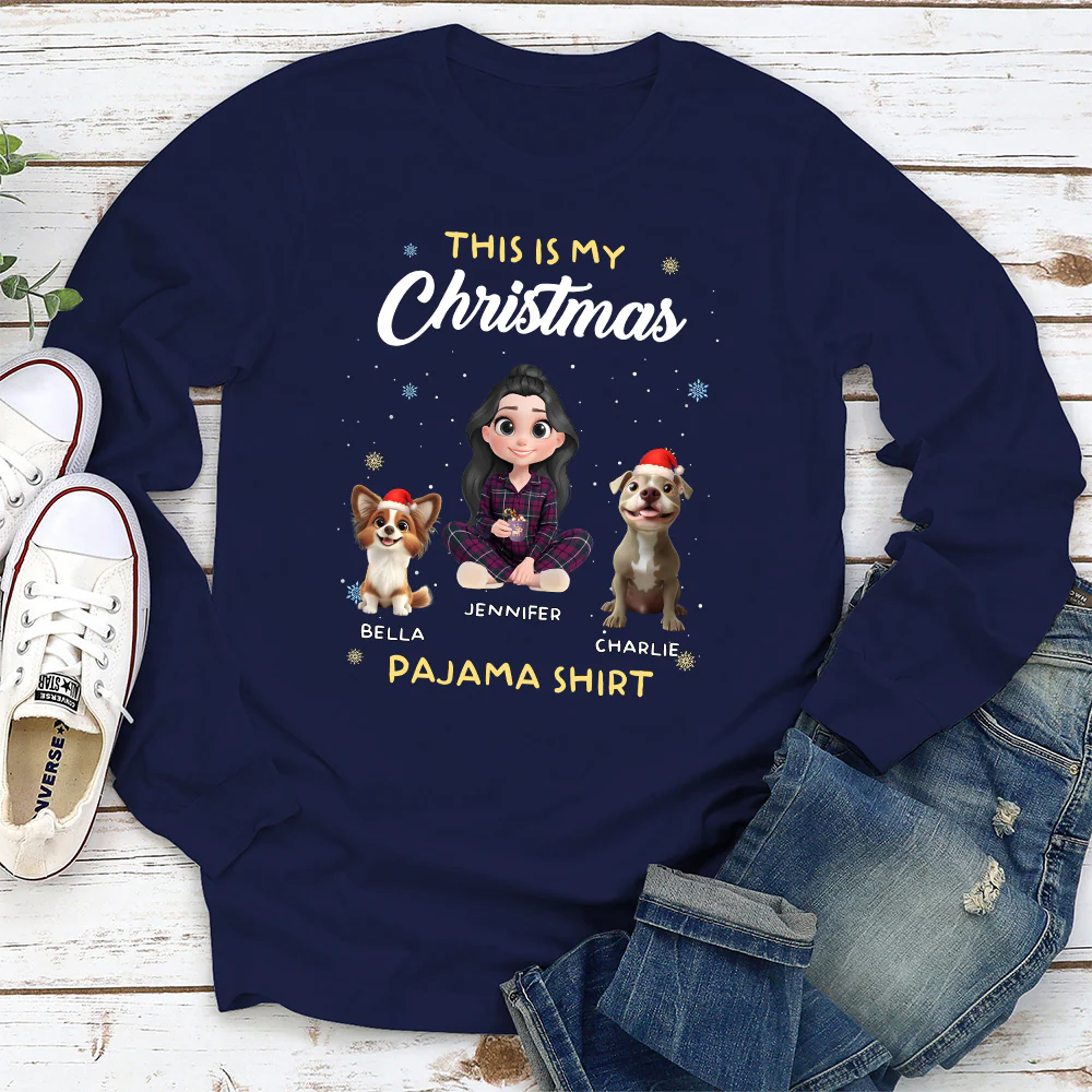 Winter Pajama Shirt - Personalized Custom Long Sleeve T-Shirt - Image 3