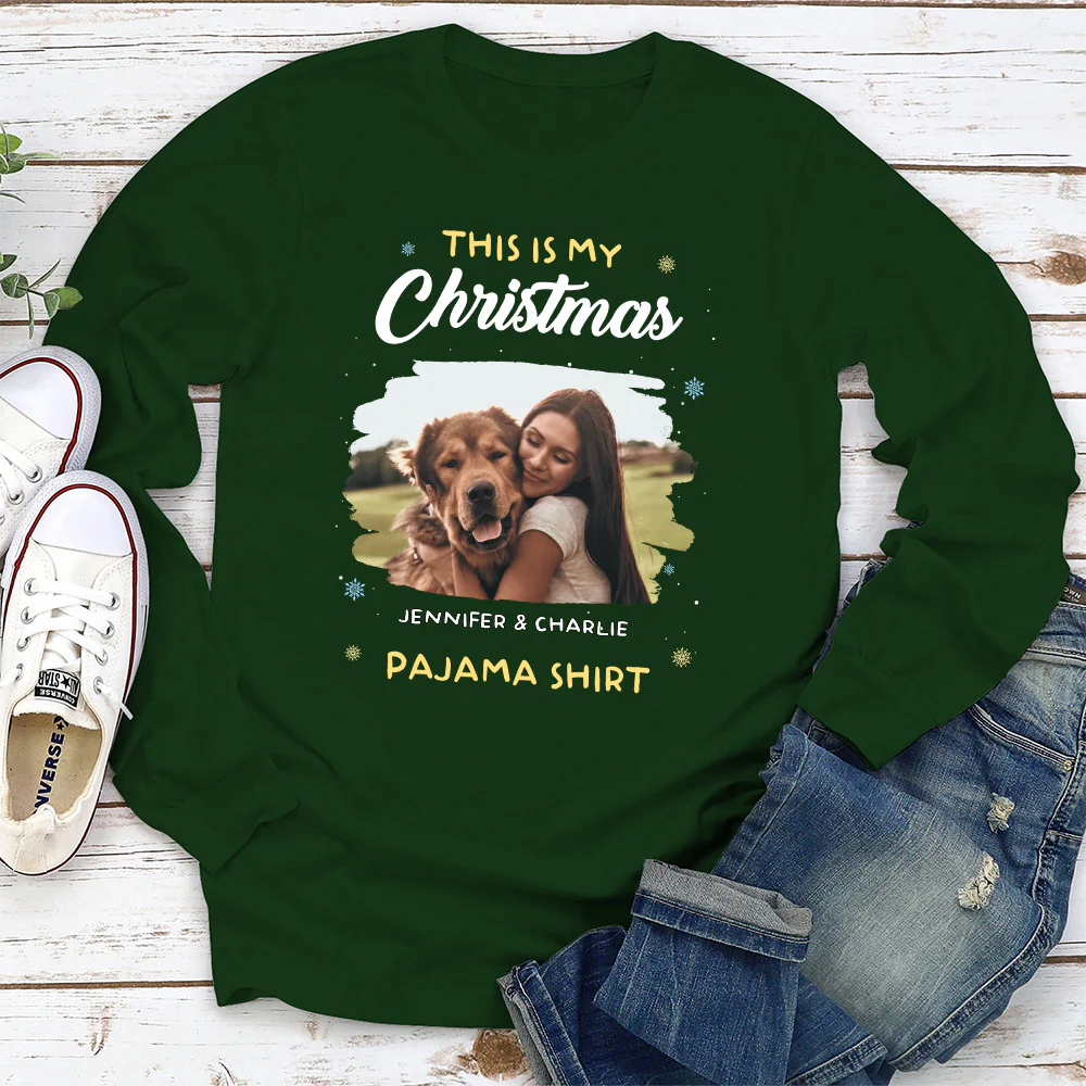 Winter Pajama Shirt Photo - Personalized Custom Long Sleeve T-Shirt
