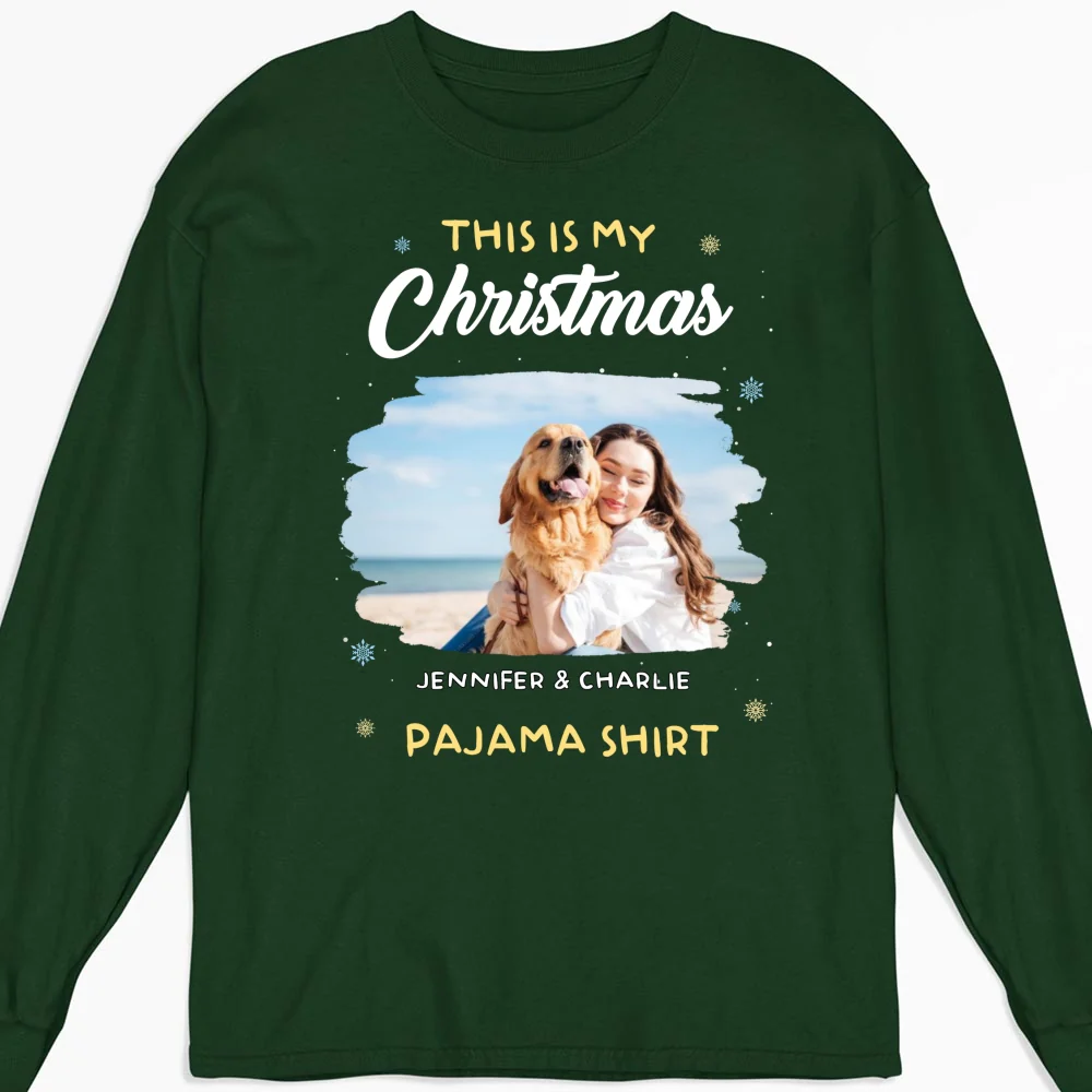 Winter Pajama Shirt Photo - Personalized Custom Long Sleeve T-Shirt - Image 6