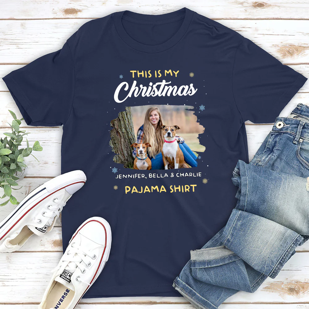 Winter Pajama Shirt Photo - Personalized Custom Unisex T-Shirt - Image 2