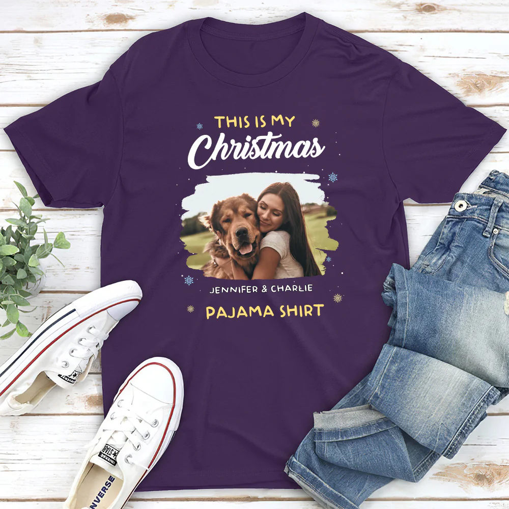 Winter Pajama Shirt Photo - Personalized Custom Unisex T-Shirt - Image 3
