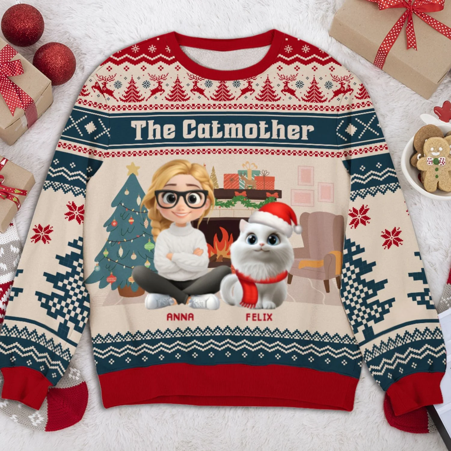 Winter Red Blue - Personalized Custom All-Over-Print Sweatshirt - Image 5