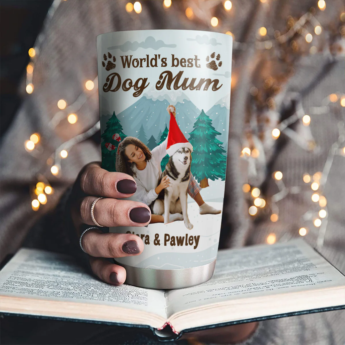 Winter View From Dog Mom Photo - Personalized Custom Tumbler - Image 2