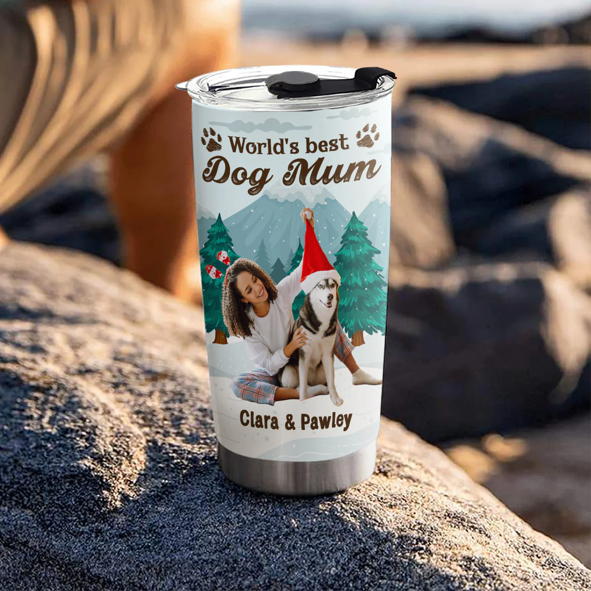 Winter View From Dog Mom Photo - Personalized Custom Tumbler - Image 3