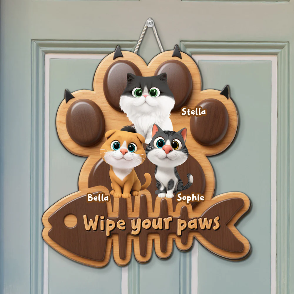 Wipe Up Cat Paws - Personalized Custom 3D Effect Wood Sign - Image 4