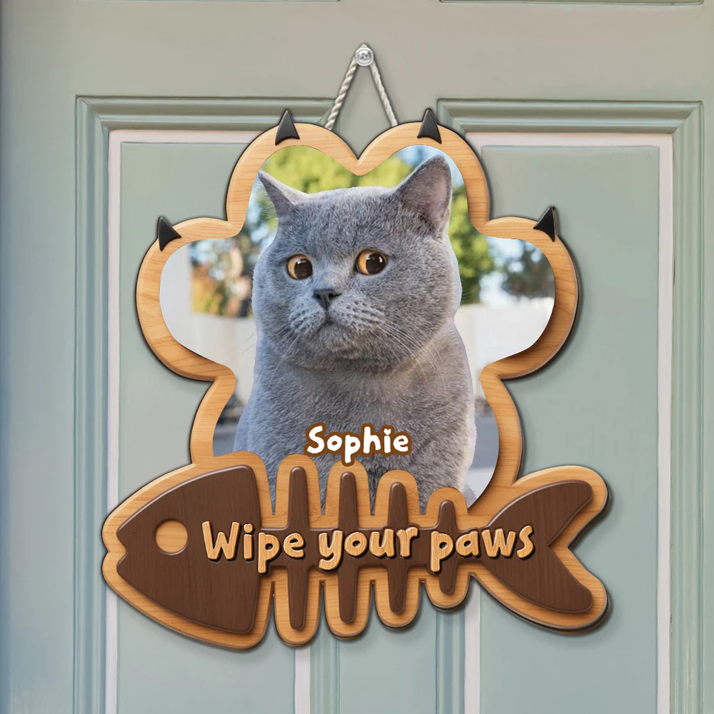 Wipe Up Cat Paws - Personalized Custom 3D Effect Wood Sign - Image 5