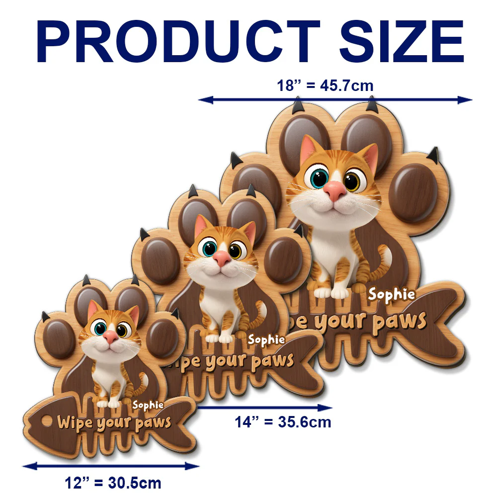 Wipe Up Cat Paws - Personalized Custom 3D Effect Wood Sign - Image 6