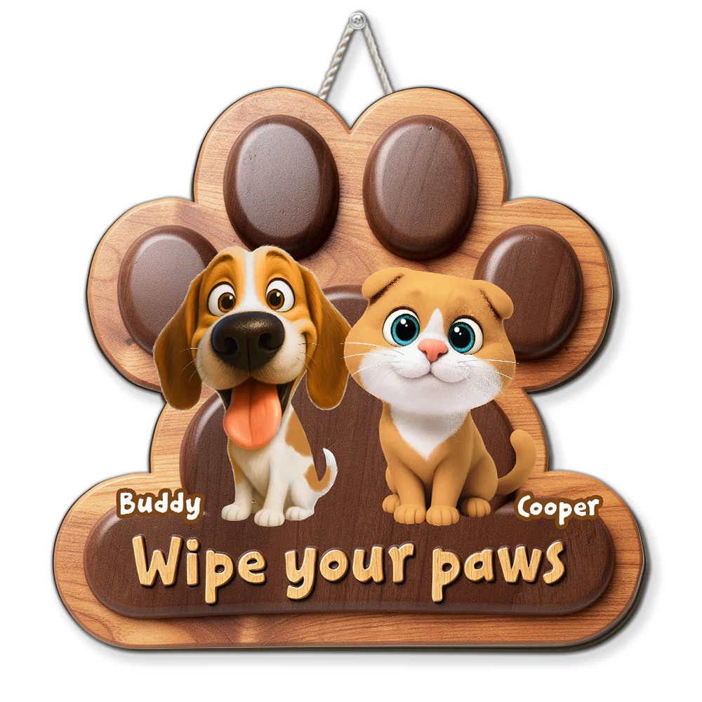 Wipe Up Fur Paws - Personalized Custom 3D Effect Wood Sign