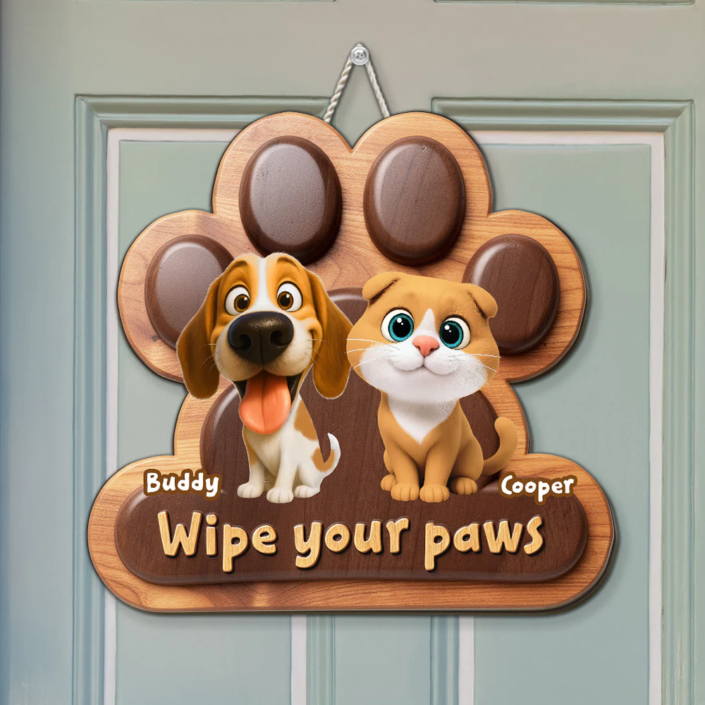 Wipe Up Fur Paws - Personalized Custom 3D Effect Wood Sign - Image 2