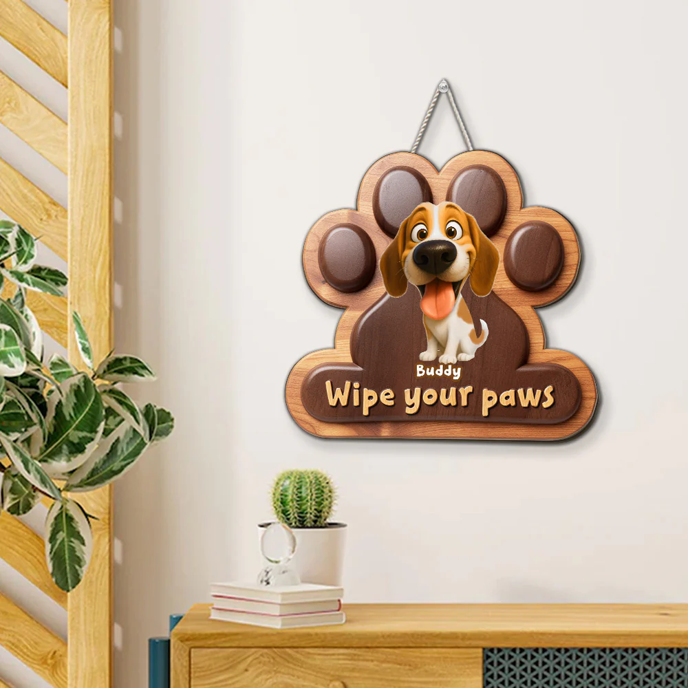 Wipe Up Fur Paws - Personalized Custom 3D Effect Wood Sign - Image 3
