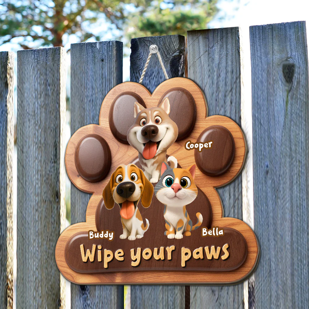 Wipe Up Fur Paws - Personalized Custom 3D Effect Wood Sign - Image 4