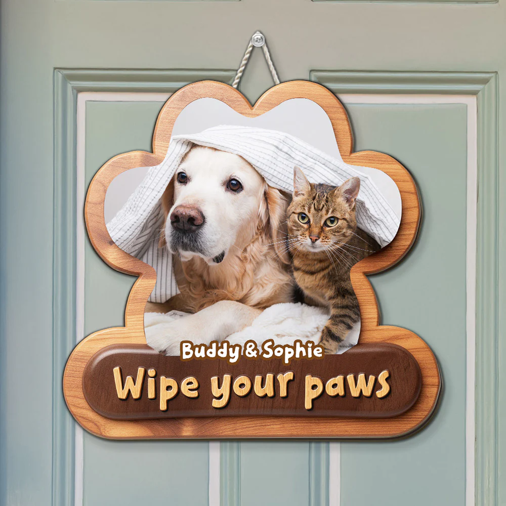 Wipe Up Fur Paws - Personalized Custom 3D Effect Wood Sign - Image 5