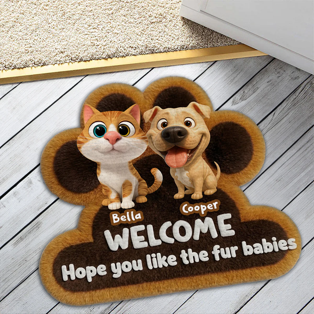 Wipe Up Paws Fur Ver - Personalized Custom 3D Effect Doormat - Image 2