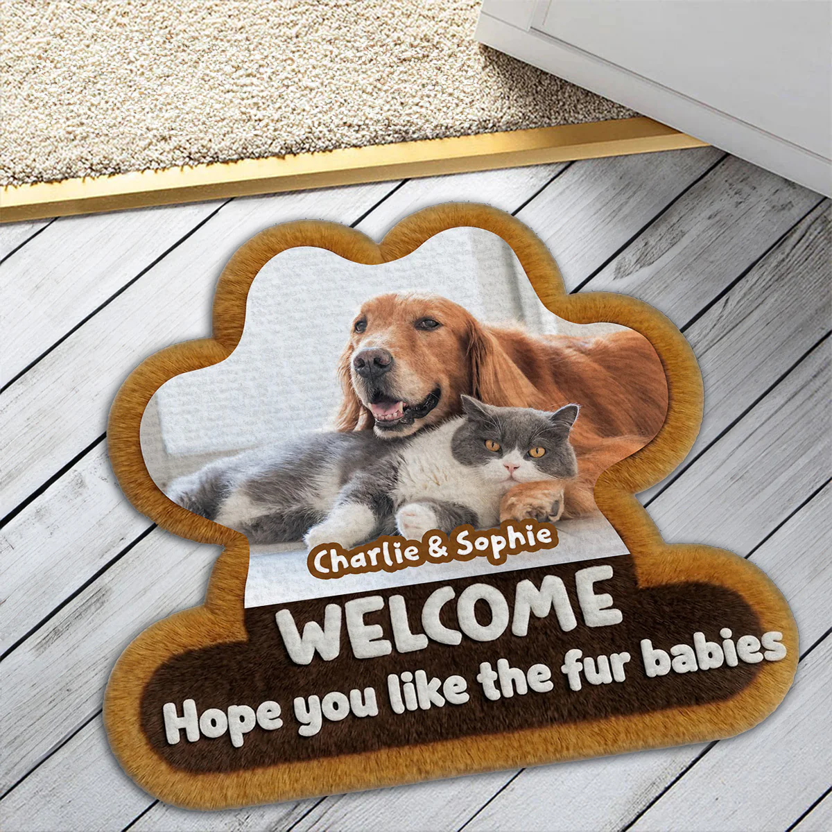 Wipe Up Paws Fur Ver Photo - Personalized Custom 3D Effect Doormat - Image 2