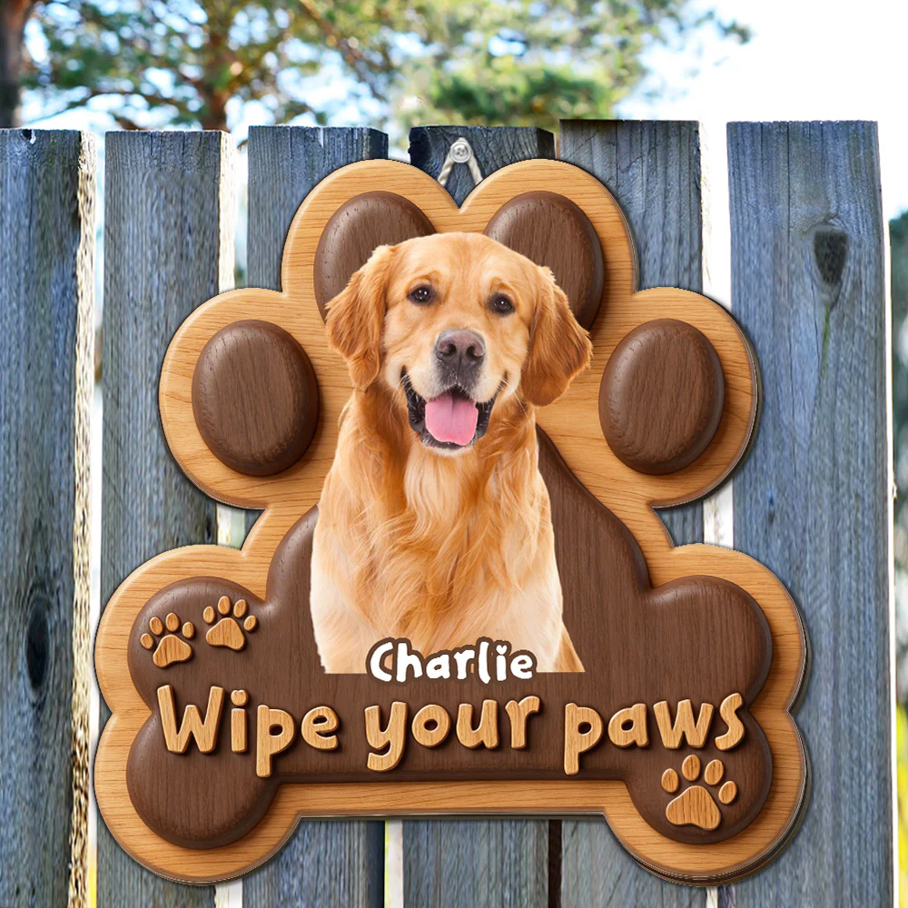 Wipe Up Paws Photo - Personalized Custom 3D Effect Wood Sign - Image 2