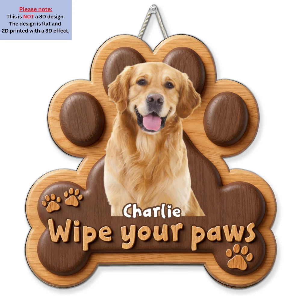 Wipe Up Paws Photo - Personalized Custom 3D Effect Wood Sign - Image 3