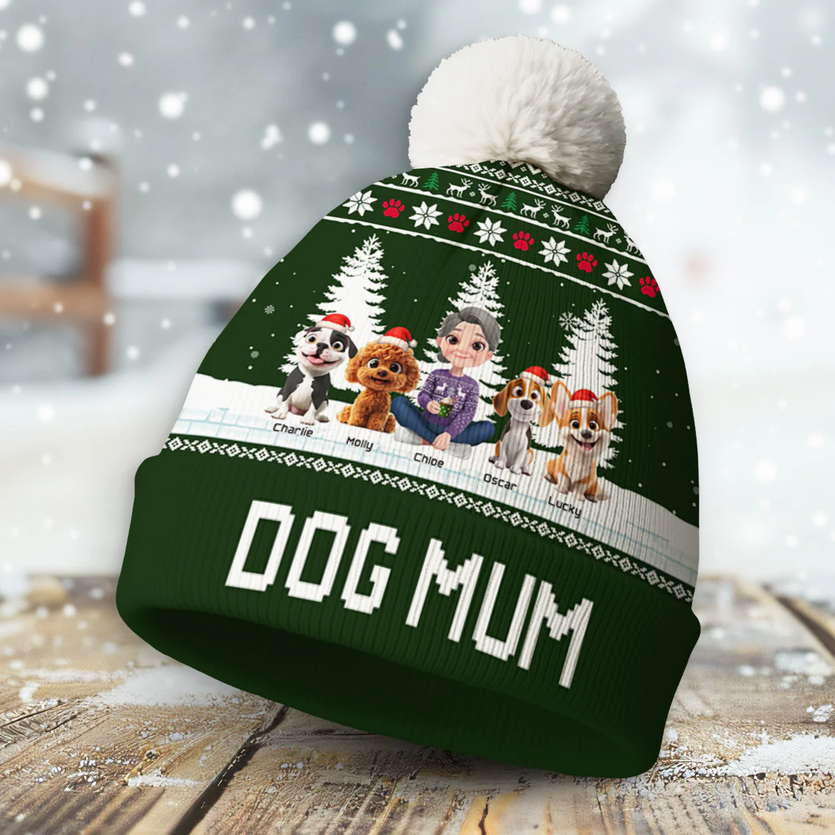 With My Mom Dad Cartoon - Personalized Custom Bobble Beanie Hat - Image 5