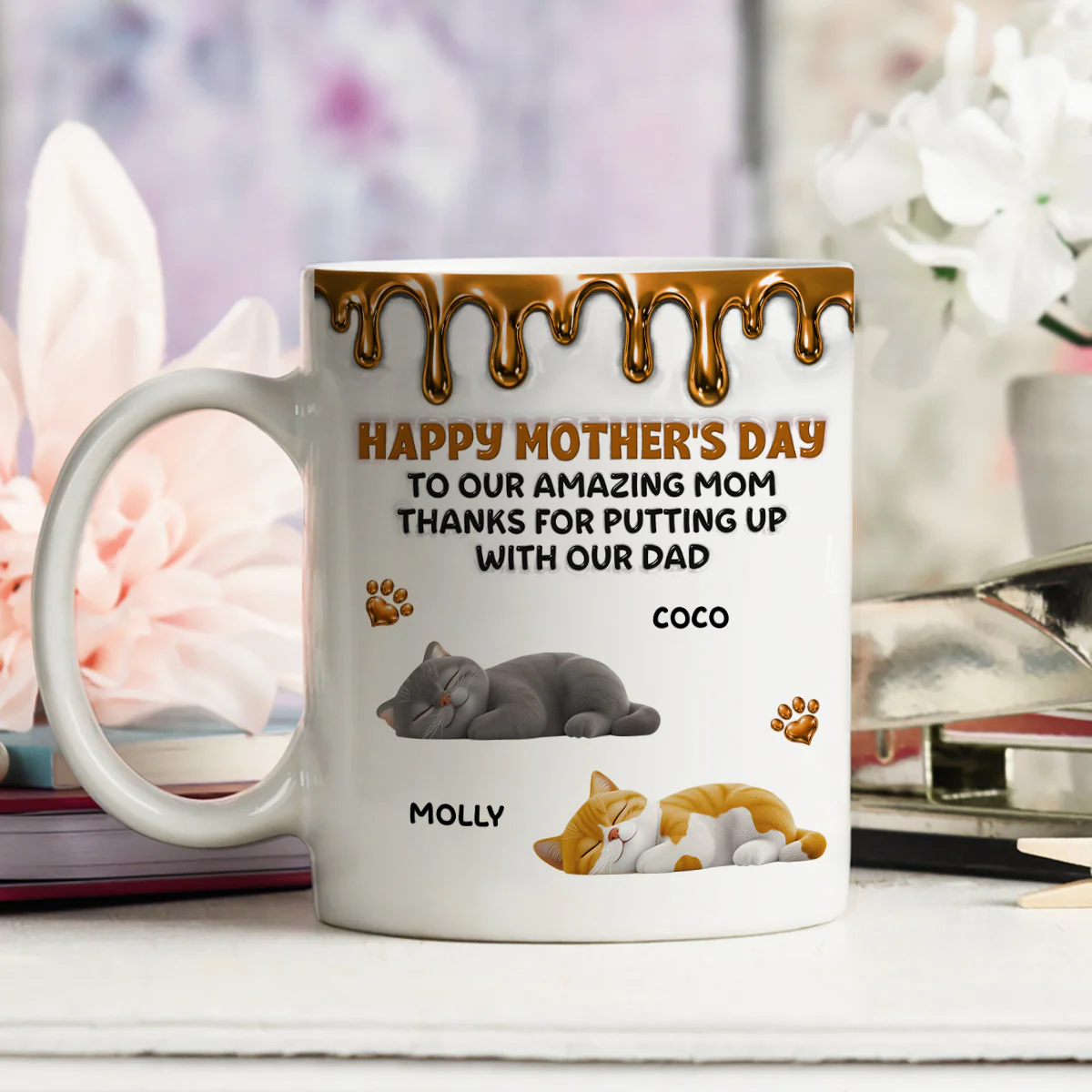 Wonderful Time Beside Cat Mom - Personalized Custom 3D Effect Coffee Mug - Image 2