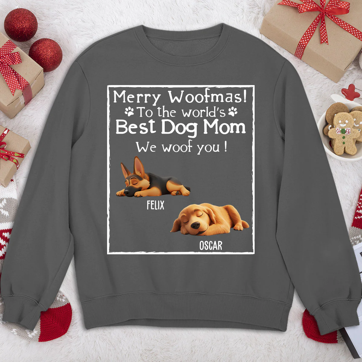 Woof Best Dog Mom Mum Cartoon - Personalized Custom Sweatshirt - Image 3