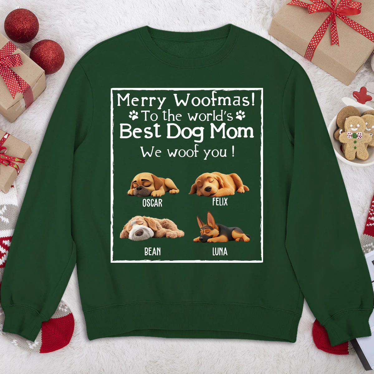 Woof Best Dog Mom Mum Cartoon - Personalized Custom Sweatshirt - Image 5