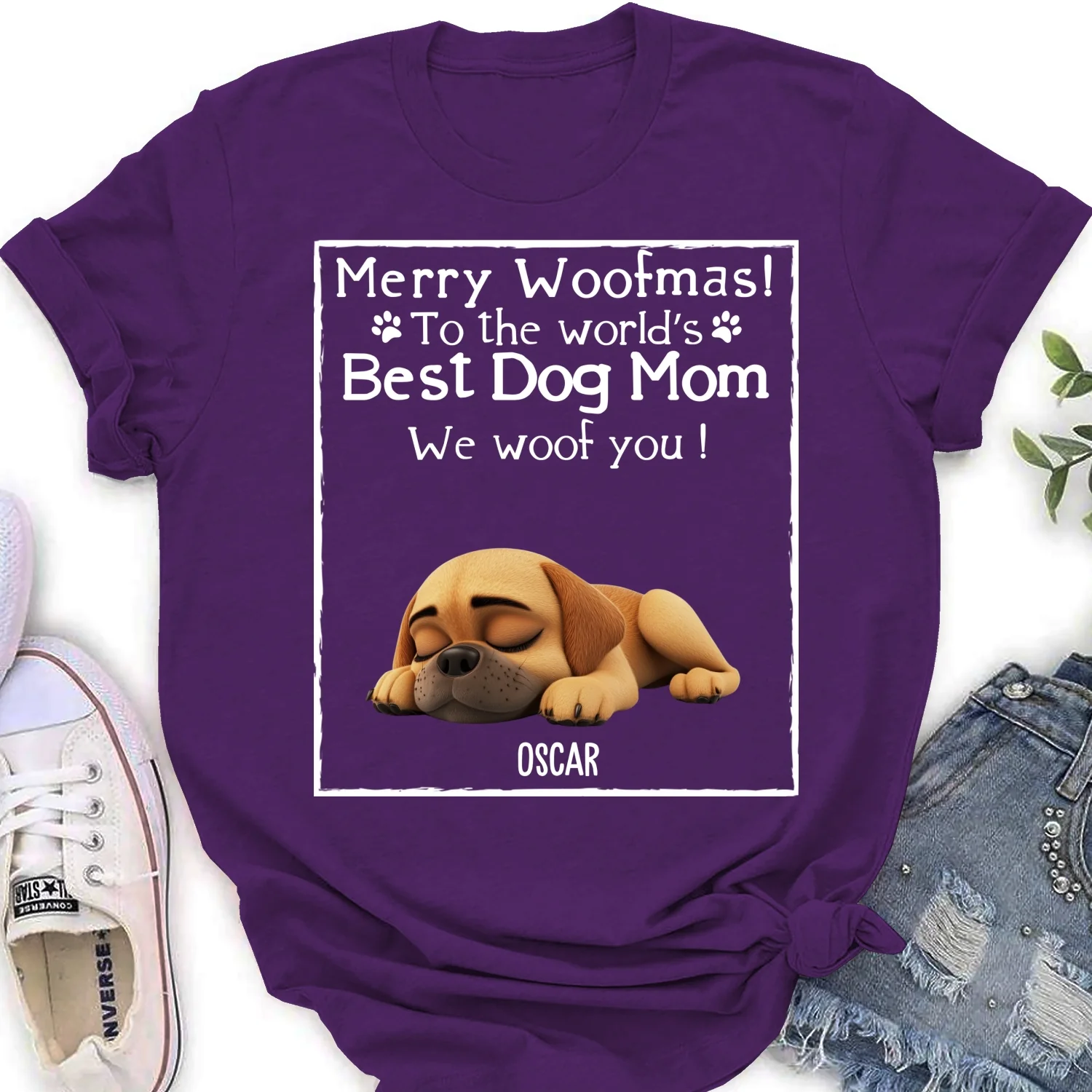 Woof Best Dog Mom Mum Cartoon - Personalized Custom Women's T-shirt - Image 10