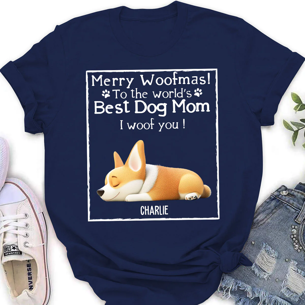 Woof Best Dog Mom Mum Cartoon - Personalized Custom Women's T-shirt - Image 2