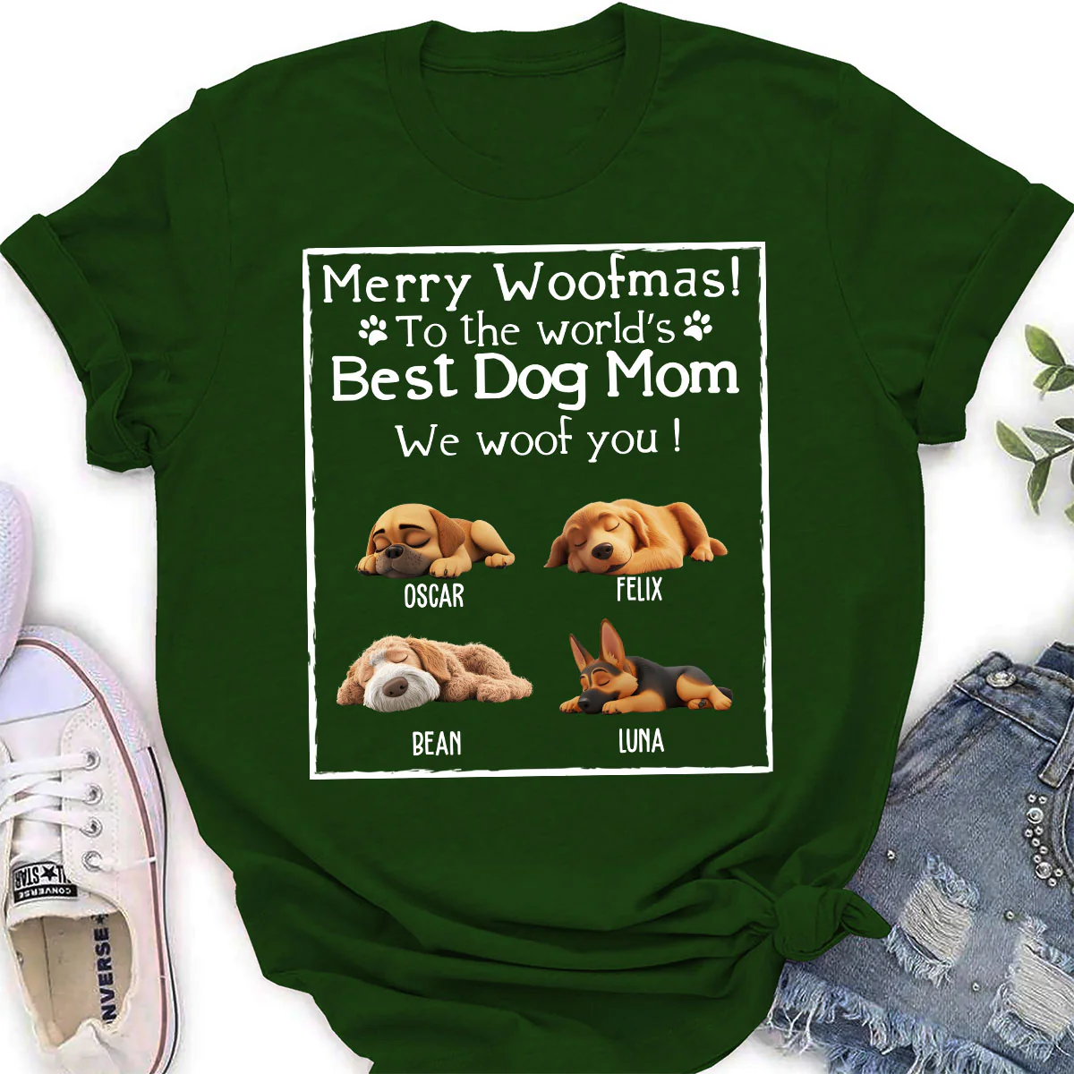 Woof Best Dog Mom Mum Cartoon - Personalized Custom Women's T-shirt - Image 5