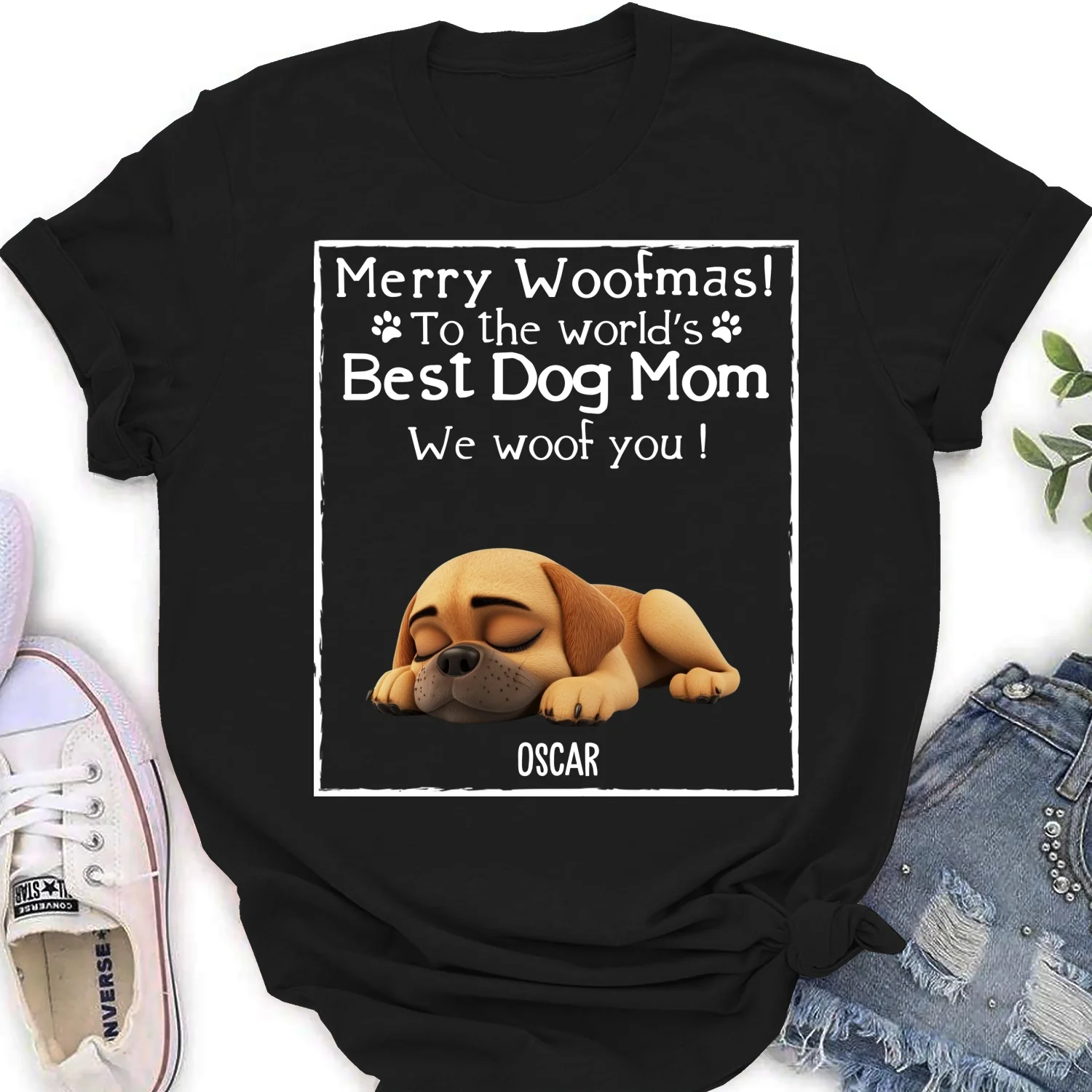 Woof Best Dog Mom Mum Cartoon - Personalized Custom Women's T-shirt - Image 6
