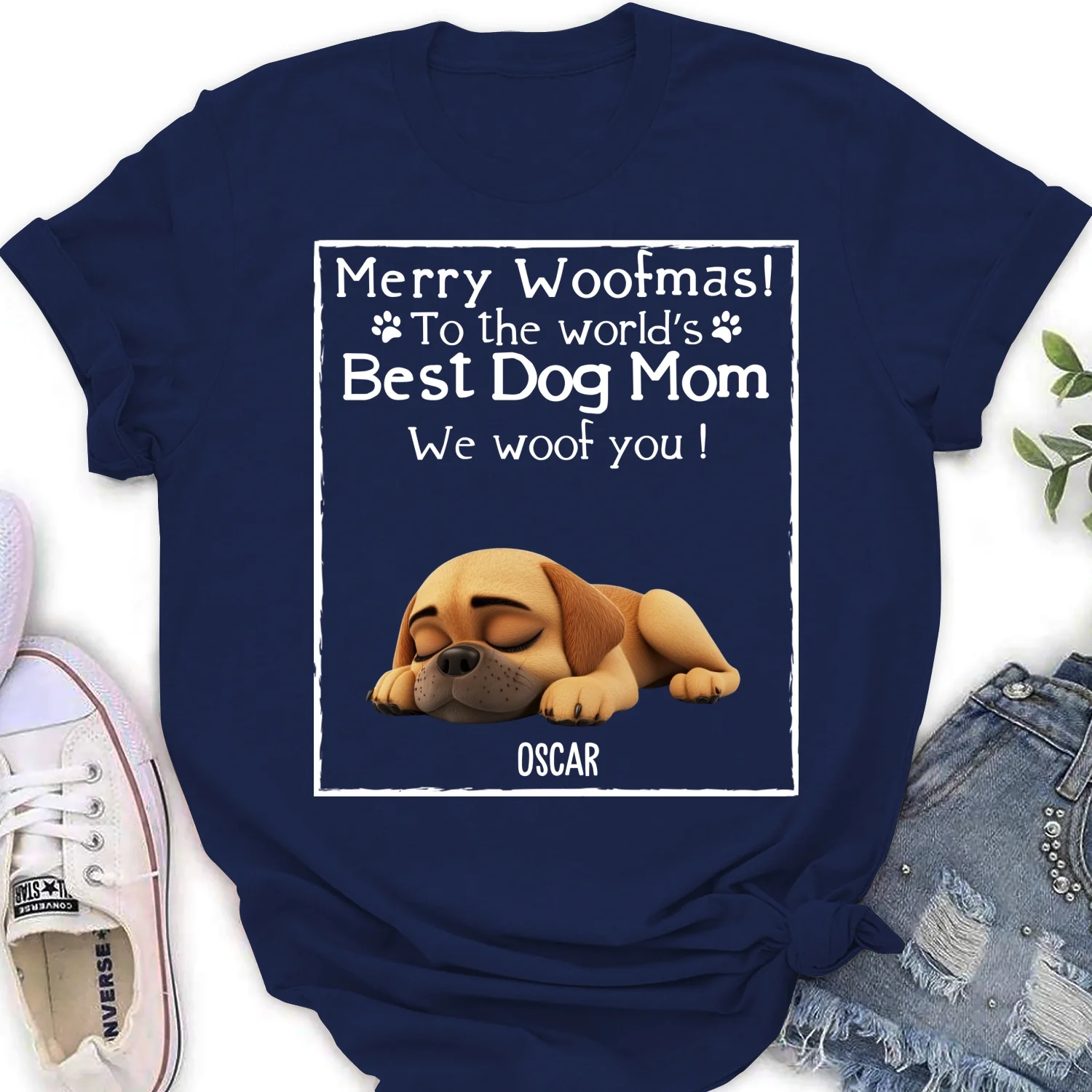 Woof Best Dog Mom Mum Cartoon - Personalized Custom Women's T-shirt - Image 7