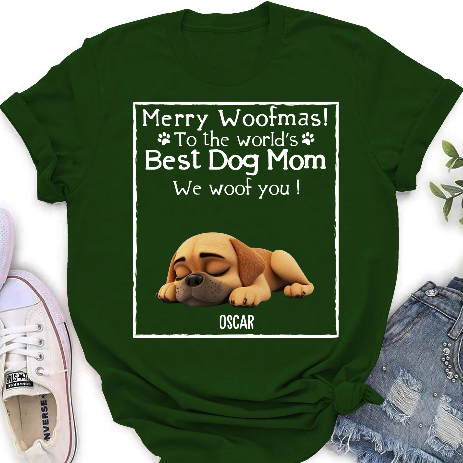 Woof Best Dog Mom Mum Cartoon - Personalized Custom Women's T-shirt - Image 8