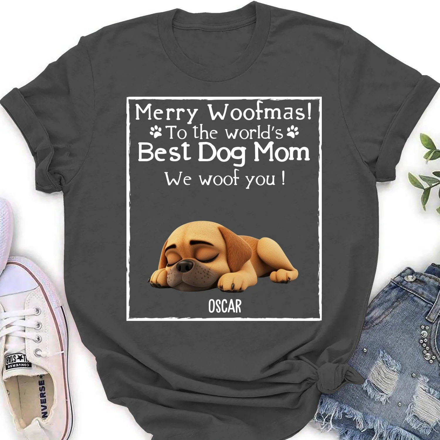 Woof Best Dog Mom Mum Cartoon - Personalized Custom Women's T-shirt - Image 9