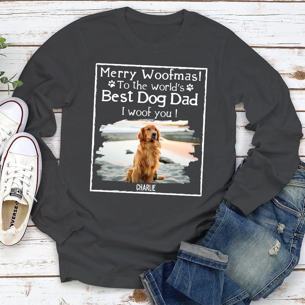 Woof Best Dog Mom Mum Cartoon Photo - Personalized Custom Long Sleeve T-Shirt - Image 2