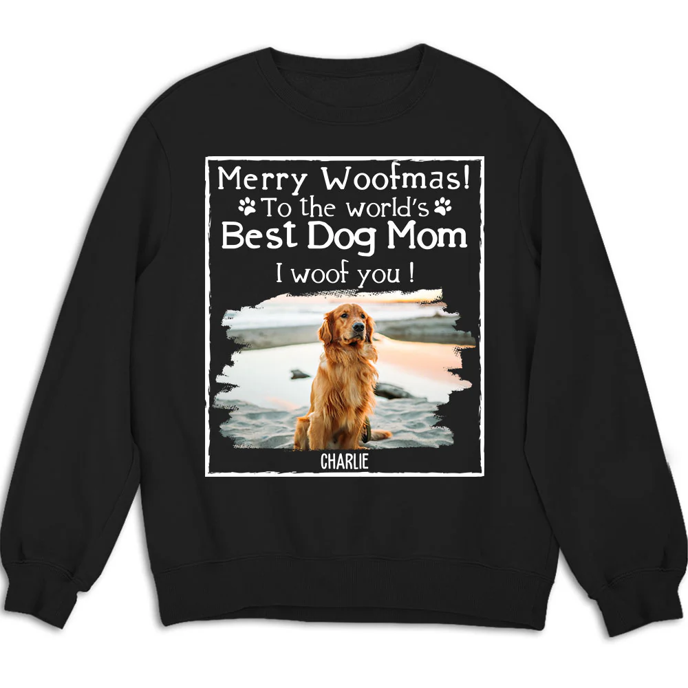 Woof Best Dog Mom Mum Cartoon Photo - Personalized Custom Sweatshirt