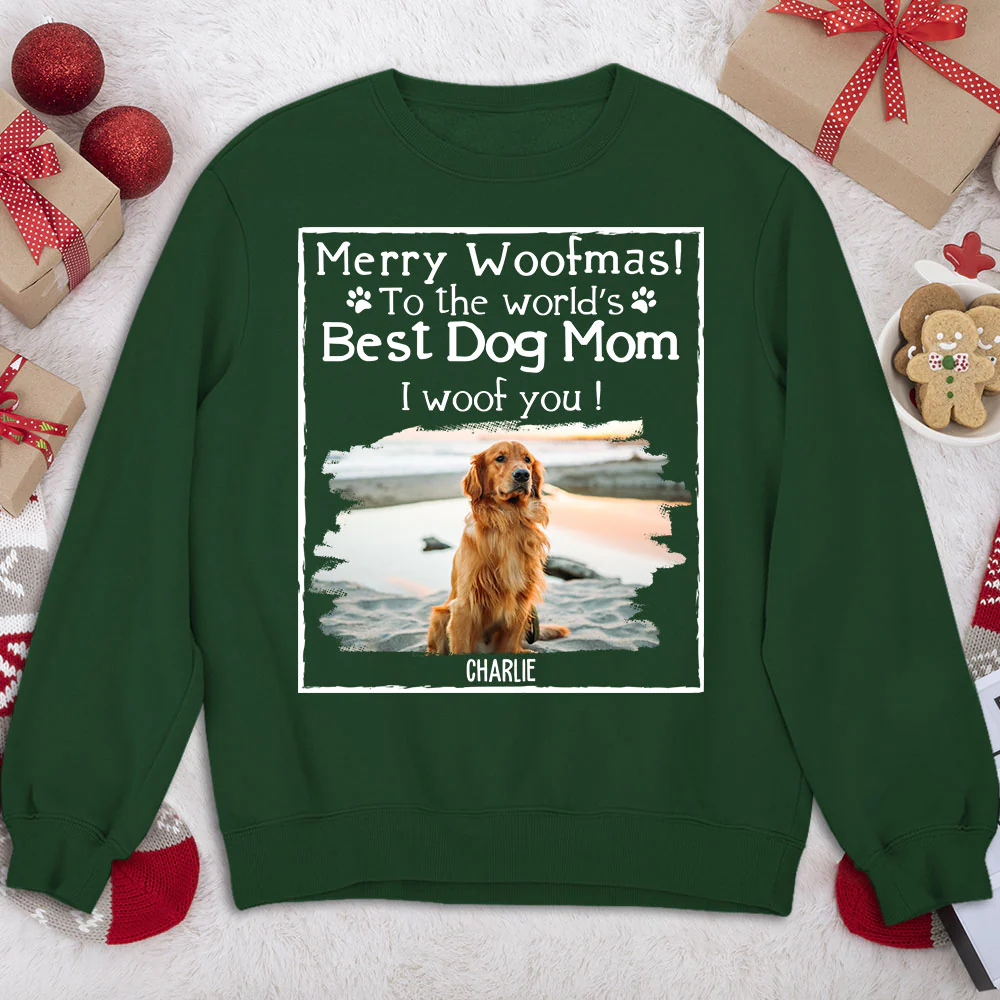 Woof Best Dog Mom Mum Cartoon Photo - Personalized Custom Sweatshirt - Image 5