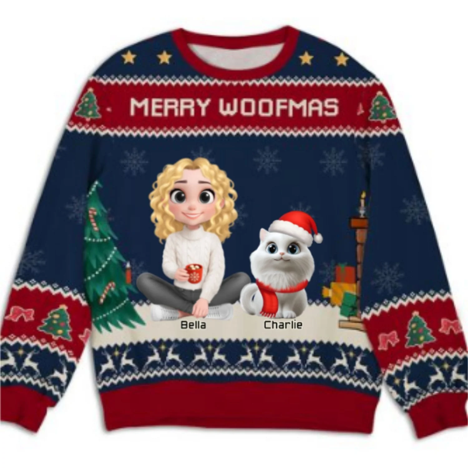 Woof You A Merry Christmas Ver Cat - Personalized Custom All-Over-Print Sweatshirt - Image 7