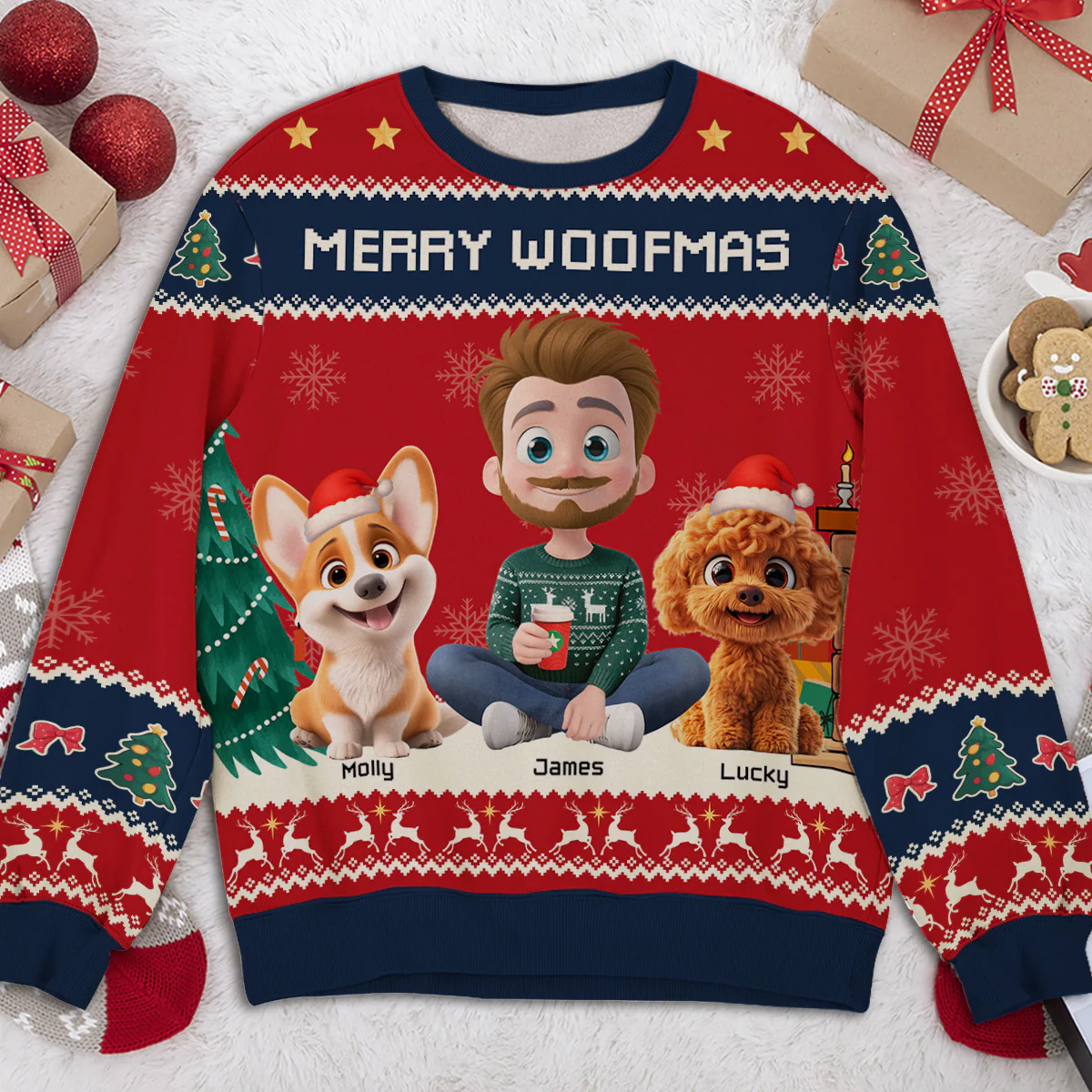Woof You A Merry Christmas Ver Man - Personalized Custom All-Over-Print Sweatshirt - Image 2