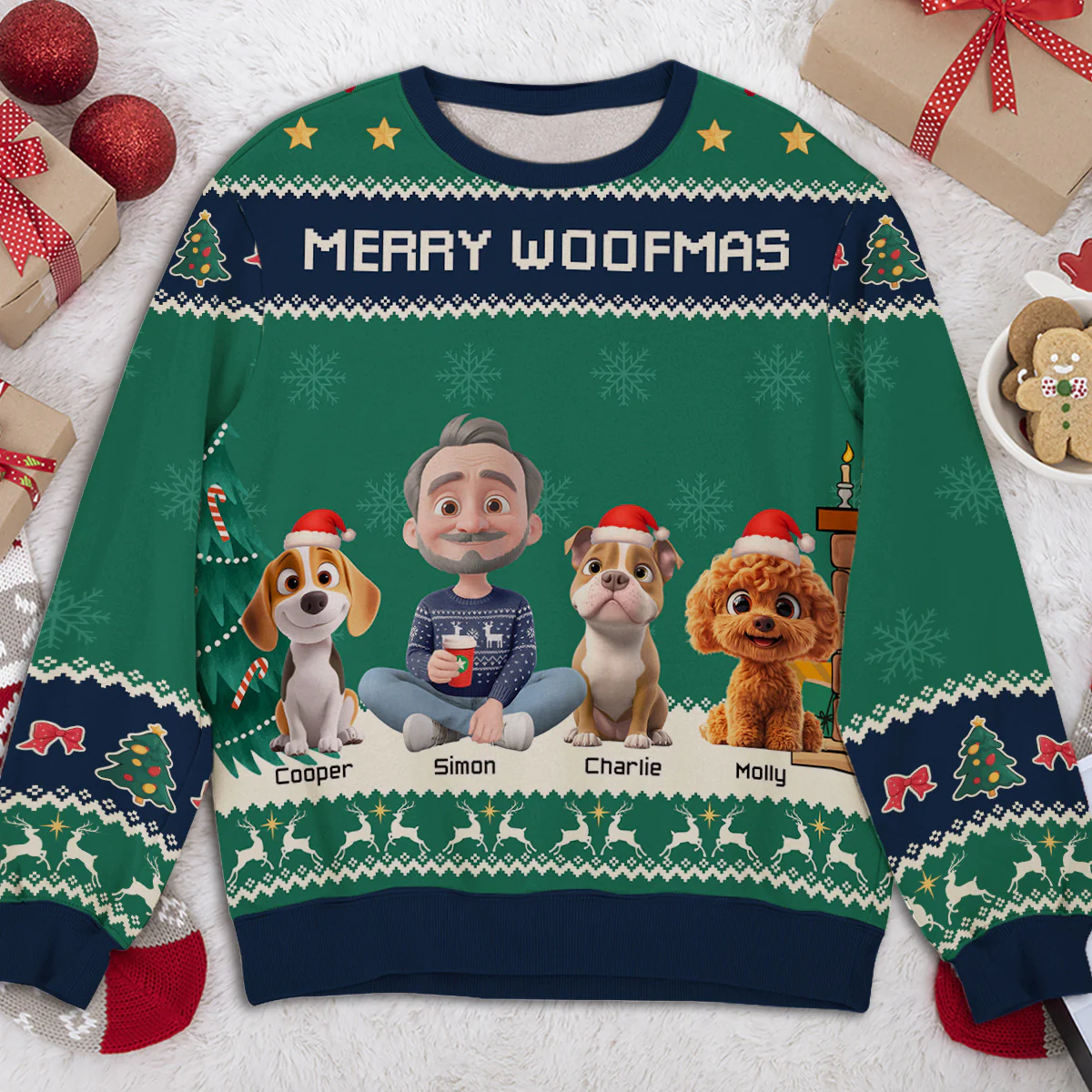 Woof You A Merry Christmas Ver Man - Personalized Custom All-Over-Print Sweatshirt - Image 3