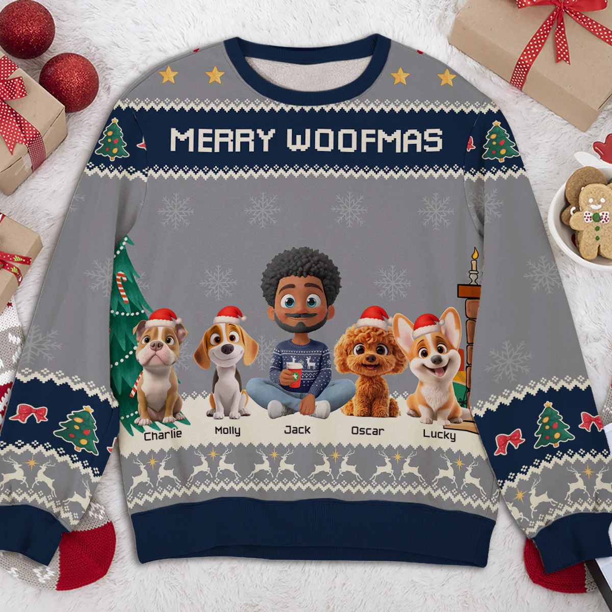 Woof You A Merry Christmas Ver Man - Personalized Custom All-Over-Print Sweatshirt - Image 4