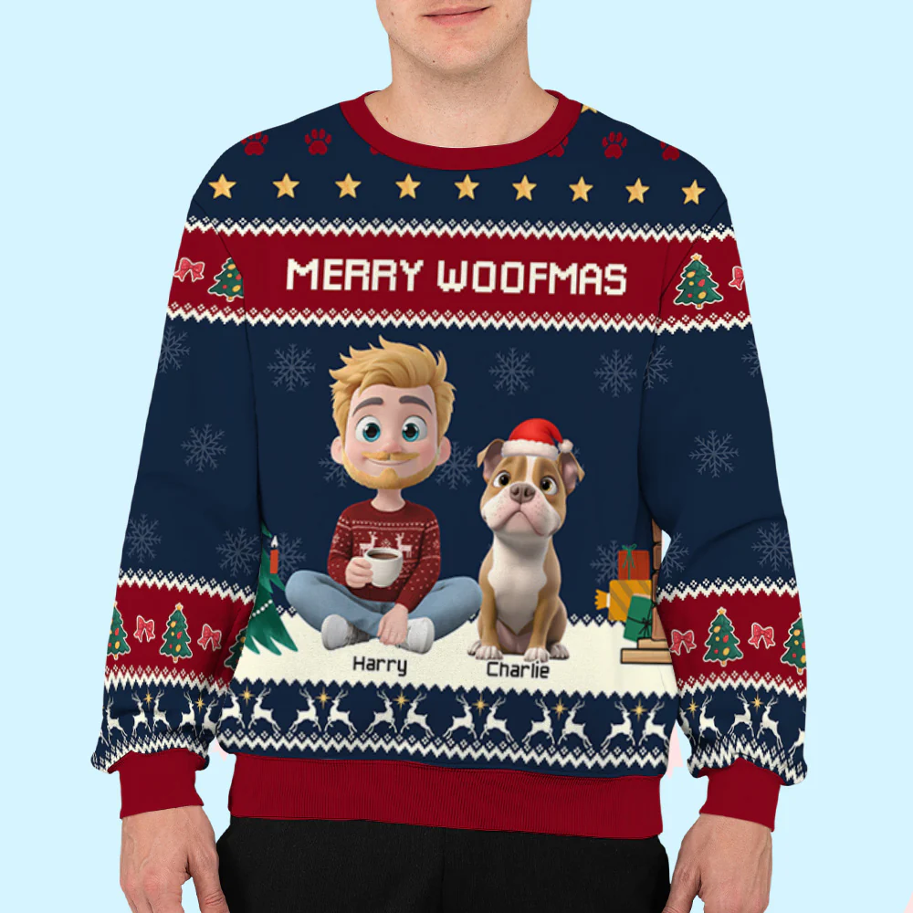 Woof You A Merry Christmas Ver Man - Personalized Custom All-Over-Print Sweatshirt - Image 5