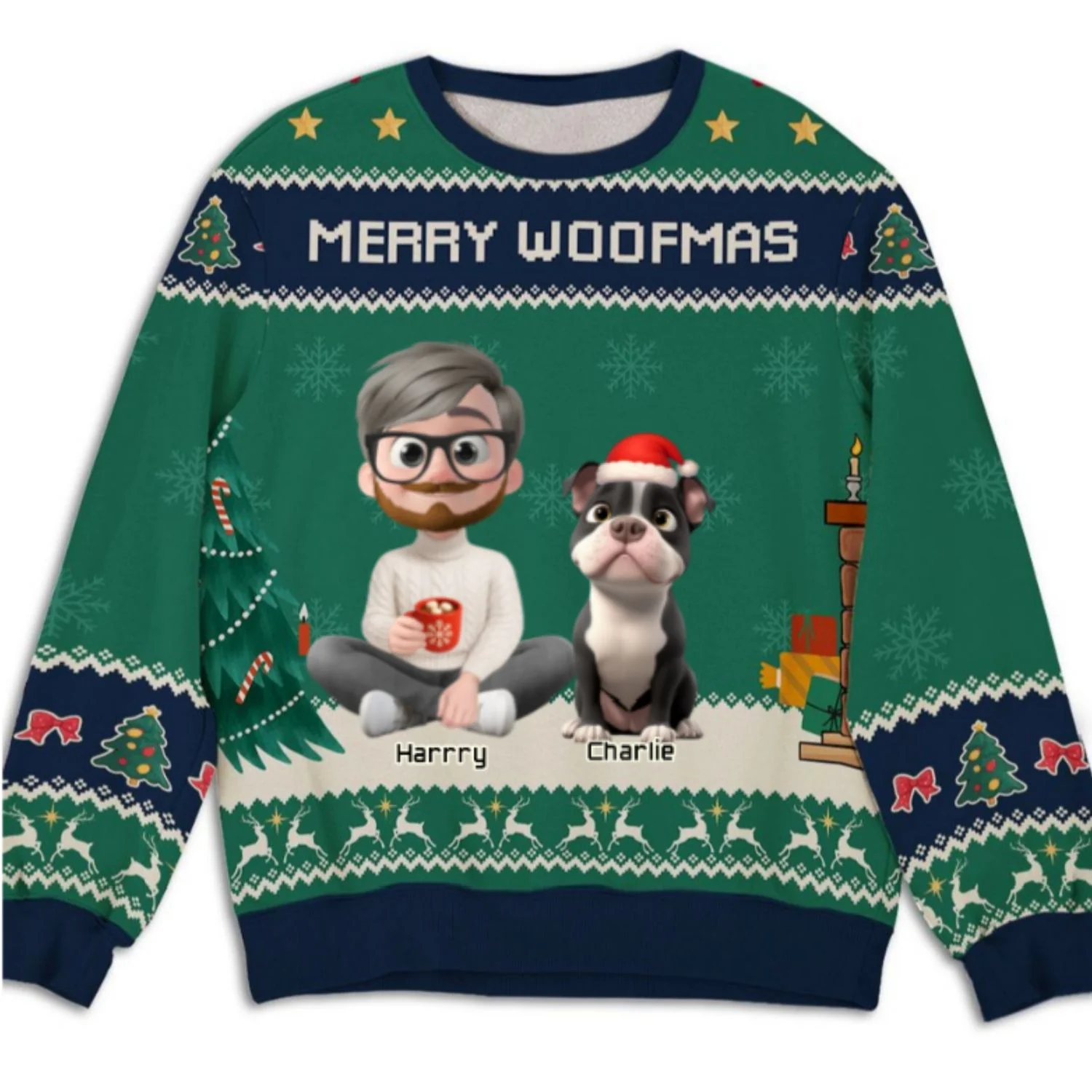Woof You A Merry Christmas Ver Man - Personalized Custom All-Over-Print Sweatshirt - Image 6