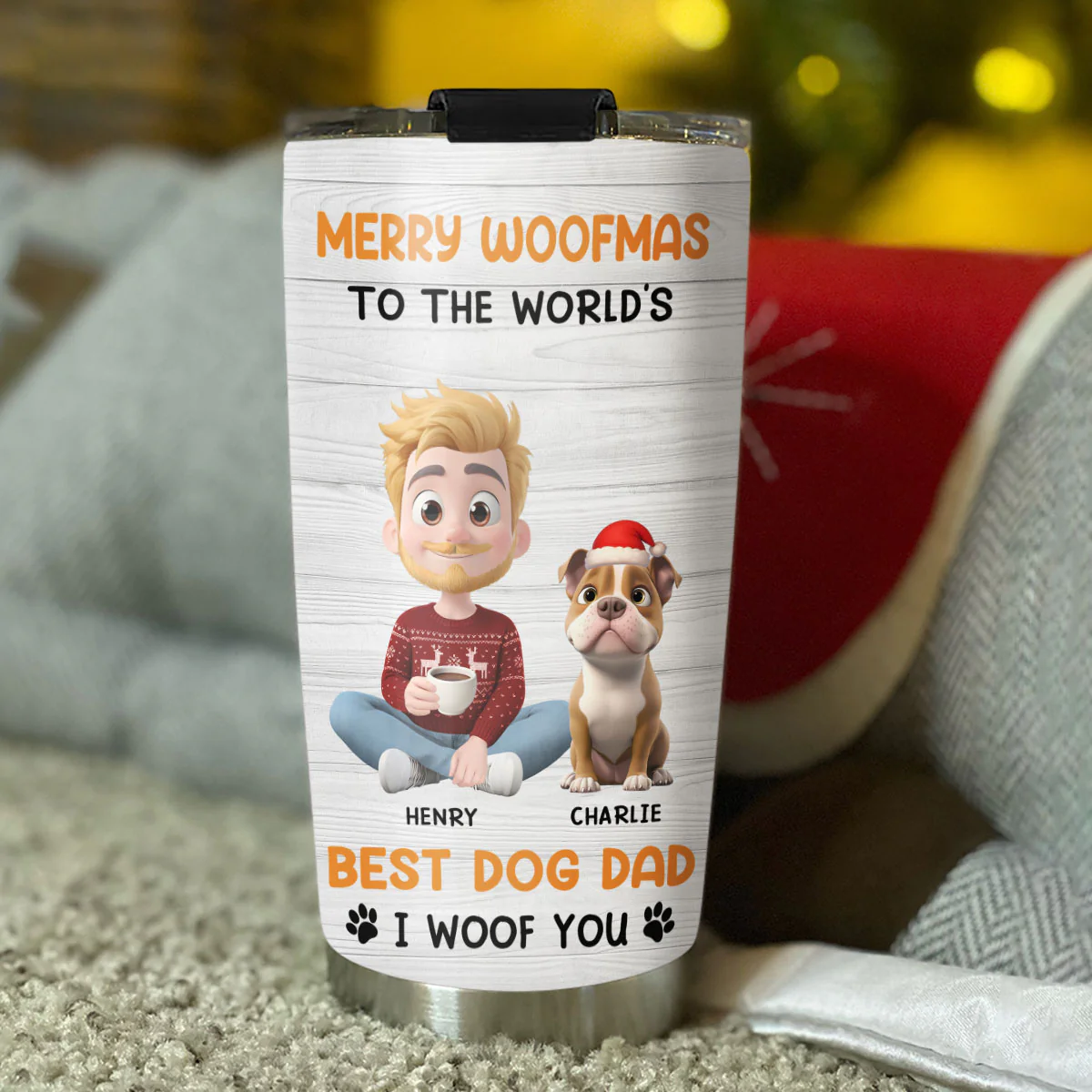 Woofmas Dog Dad - Personalized Custom Tumbler - Image 2
