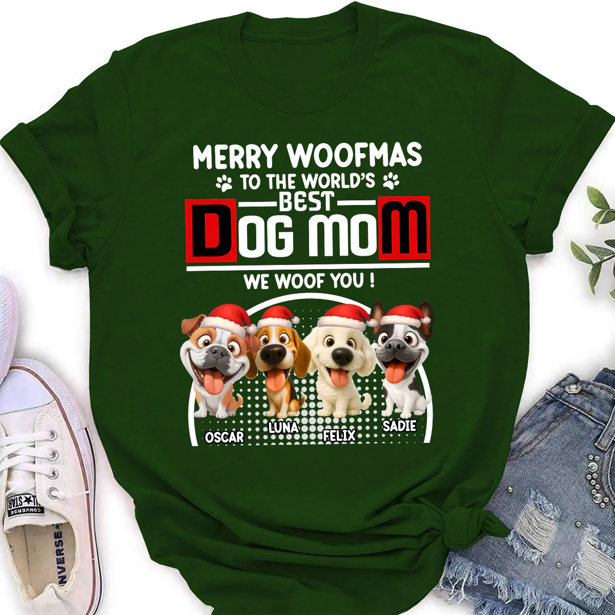 Woofmas Dog Father - Personalized Custom Women's T-shirt - Image 5